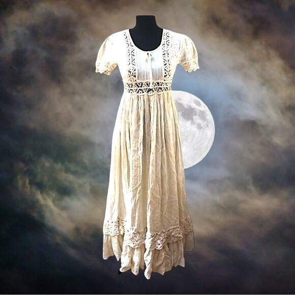 Vintage 1970s Ivory Vampire Bride or Halloween Maxi Dress GUNNE Sax Style SM - Picture 6 of 12
